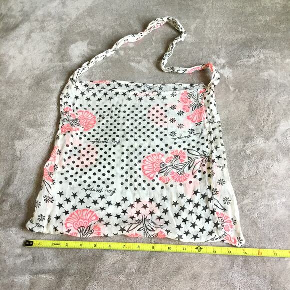 FREE PEOPLE Block Print Gauzy Boho Medium Reusable Tote Bag - Cream Black & Pink - Picture 1 of 4